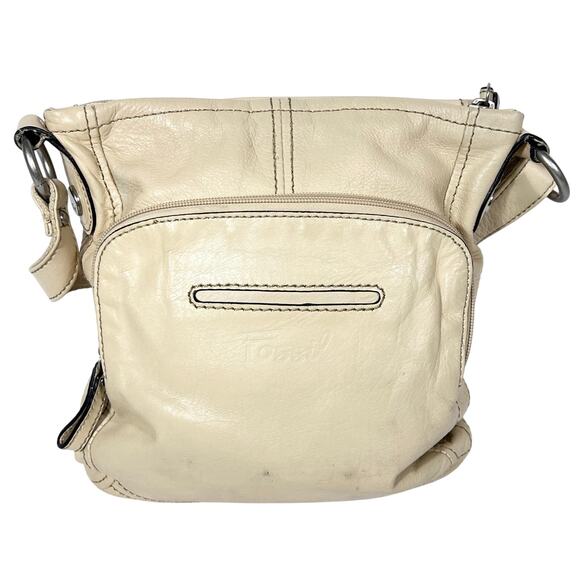 Fossil Handbags - Vintage Fossil Crossbody Shoulder Bag Cream Leather Small Organizer Purse